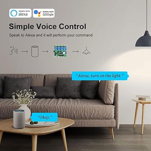 Smart WiFi Wireless Relay Switch Module, Tuya 4CH AC/DC 7-32V/ USB 5V Smart Life Remote Control Dry Contact Momentry Switch Compatible with Alexa and Google Home