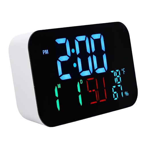 Luocute WiFi Smart Clock, Weather Station Alarm Date Day Large Display Brightness Adjustable Thermometer Humidity Digital Clock Compatible with Tuya Smart App, for Home Office (White Shell- Blue