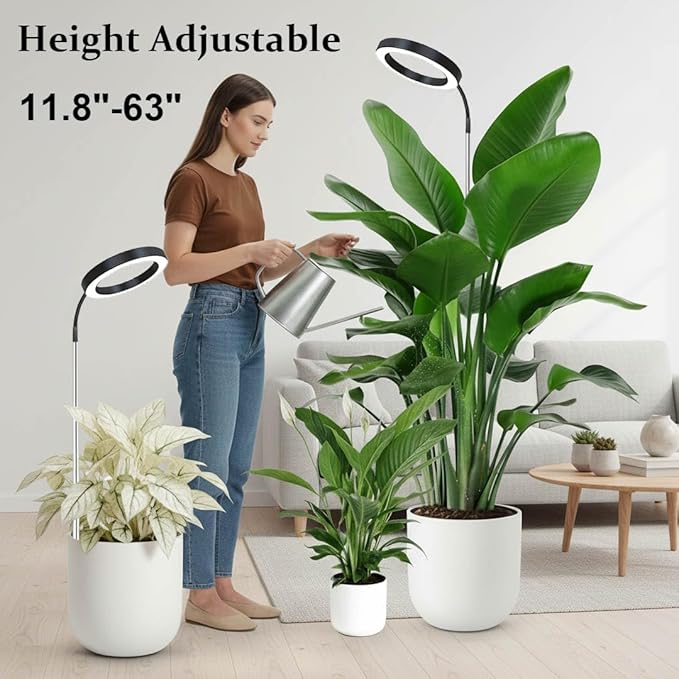 Grow Light for Indoor Plants, 6.3" Full Spectrum LED Plant Grow Light, 11.8-63in Height Adjustable Growing Lamp with Auto Timer 3H/9H/12H, 10 Dimmable Levels (Black 1 Pack)
