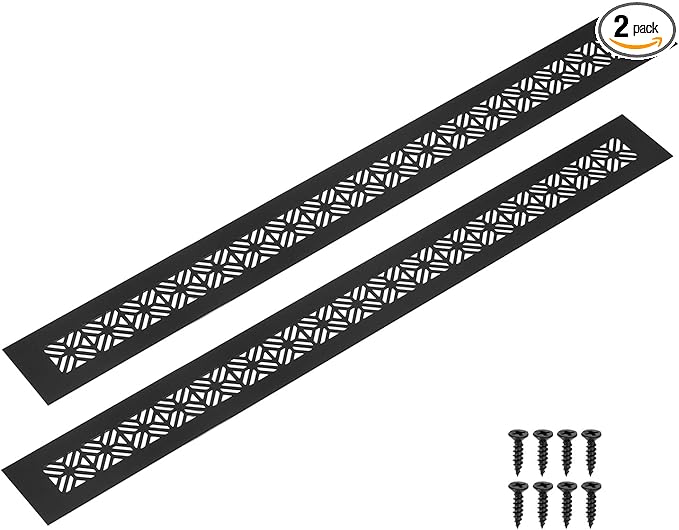 uxcell 2Pcs Aluminum Alloy Air Vents, 500 x 50mm / 19.7 x 2" Rectangle Louvered Ventilation Grille Cover with Mounting Screws for Door Cabinet Wardrobe, Matt Black