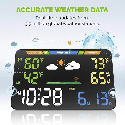 EnvyBox WiFi Weather Station 8.5" LED Display | No App Required, Syncs Weather & Calendar, Dual Power, Privacy Focused, Black