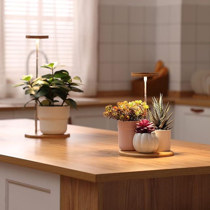 Plant Grow Light for Indoor Plant,Bamboo Mini LED Grow Light Garden,Height Adjustable,Automatic Timer with 8/12/16 Hours