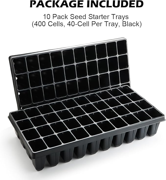 RooTrimmer 10 Pack 40 Cell Seed Starter Trays - Extra Deep 3.9" Plastic Nursery Trays, 20" x 10"，Fits Standard 1020 Flats, for Planting Seedlings, Propagation, Seed Germination and 1020 Flats Inserts
