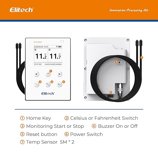 Elitech Wireless Digital Data Logger Remote Real-Time Temperature Monitor Cloud Data Storage SMS/Email/APP/Web Alarm, WiFi Dual External Temp Probe, RCW-800W-TDE(-40~176℉) with Free Cloud Service