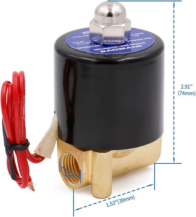 BAOMAIN 1/4" DC 24V Brass Electric Solenoid Valve, Normally Closed (N/C) 2W-025-08 for Water, Air, Gas & Low Viscosity Oil