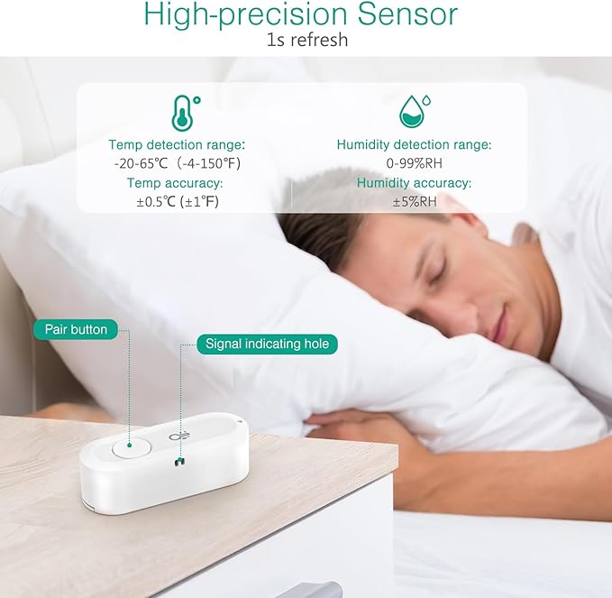 ORIA Wireless Thermometer Hygrometer, Bluetooth Humidity Temperature Sensor, Upgraded Indoor Outdoor Hygrometer Thermometer with Smart App, Data Record/Export and Alert for Home Office Greenhouse