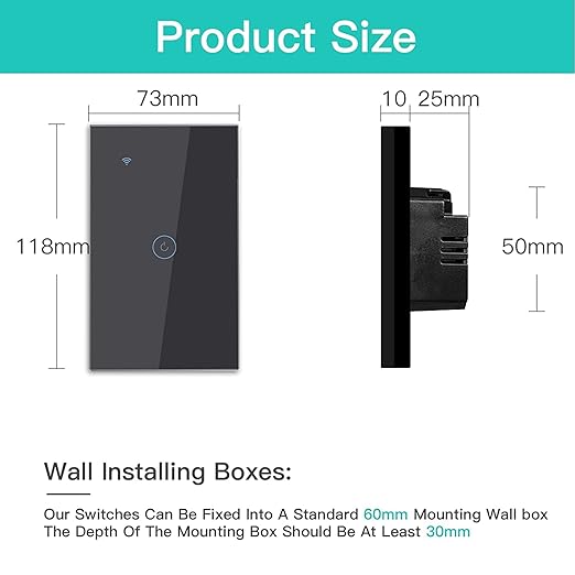 BSEED Smart Light Switch,1 Gang WiFi Touch Switch with Smart Life APP Control and Timing Function,Black Single Pole Switches Work with Amazon Alexa,Google Assistant -(3 Way) Multi-Control Association