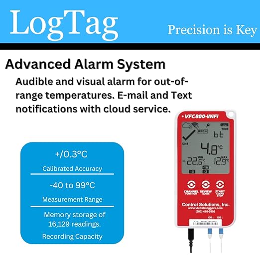 Control Solutions VFC800 Temperature Data Logger (VFC800-WiFi 10Ft Dual Probe)