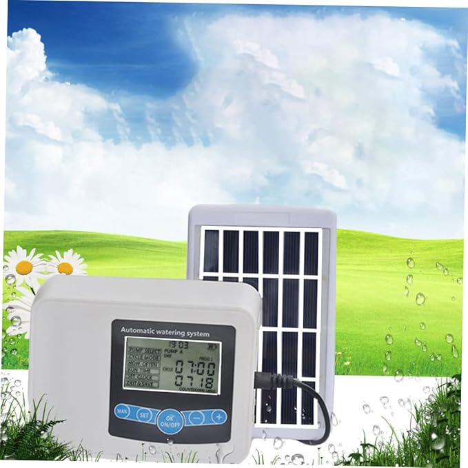 Mipcase Dual Pump Watering Timer for Balcony Garden Automatic Irrigation Controller Adjustable Settings Waterproof Design and Easy Installation
