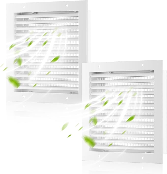 Hon&Guan 2 Pack 12" x 12" Aluminum Gable Vents with Screen for Houses, Louvered Wall Vent for Attic, Shed and Exterior Doors, 10" x 10" Vent Opening, White