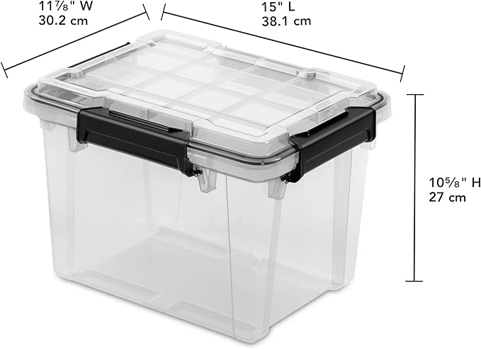 19 Quart Waterproof Clear Plastic Storage Bin with Gasket Seal & Durable Latches – Large Gasket Box for Home Organization, Black