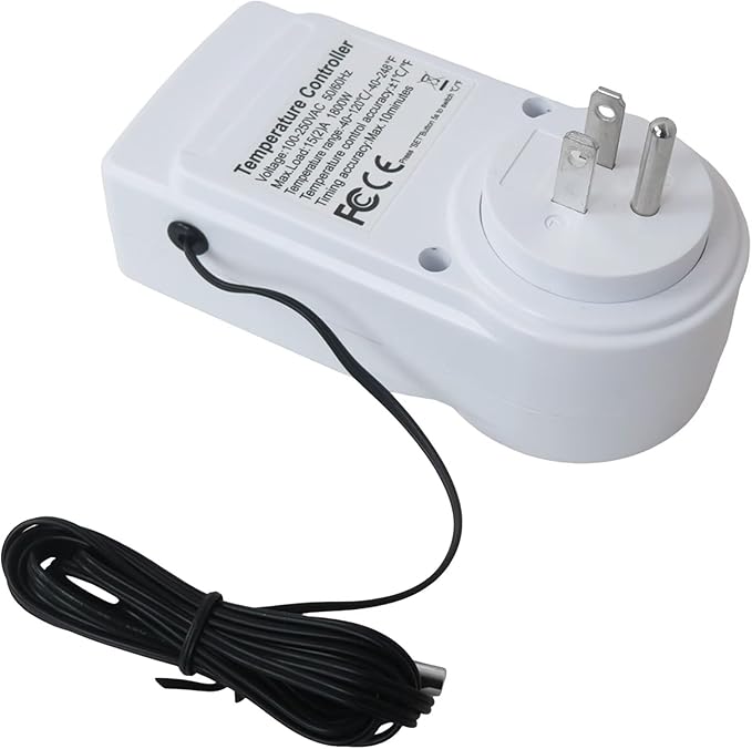 New Digital Plug-in Thermostat Outlet with External Temperature Probe - Energy Saving Controller for Infrared Heaters, for Greenhouse, for Incubator (Timer, Heating/Cooling Mode, 1800W Max)