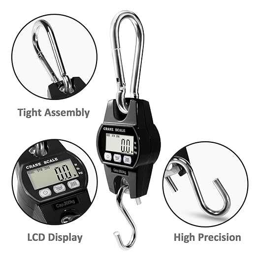 GRAM PRES Digital Hanging Crane Scale 660LB/300KG， Deer Hunting Scales, Farm,Fishing, Fish, Meat，Game,Luggage Scale with Hold/Tare