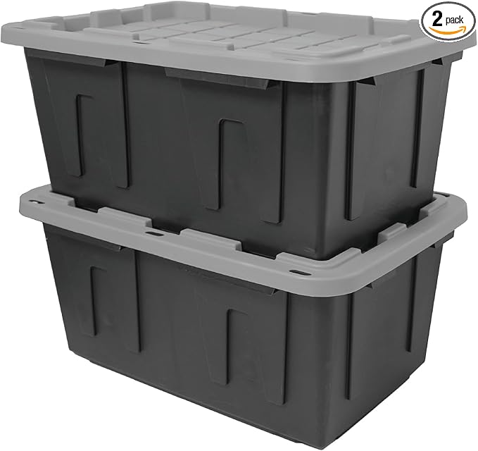 CX BLACK & YELLOW, 27-Gallon Heavy Duty Tough Storage Container & Snap-Tight Lid, Black & Grey (14.3H x 20.6W x 30.6D), Weather-Resistant Design and Stackable Organization Tote [2 Pack]
