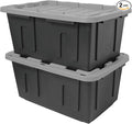 CX BLACK & YELLOW, 27-Gallon Heavy Duty Tough Storage Container & Snap-Tight Lid, Black & Grey (14.3H x 20.6W x 30.6D), Weather-Resistant Design and Stackable Organization Tote [2 Pack]