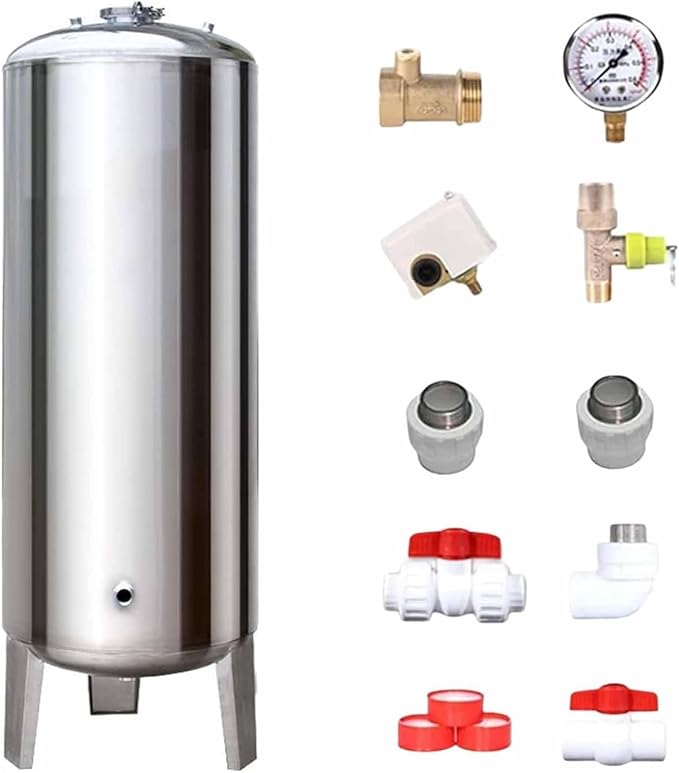 304 Stainless Steel Pressurized Water Tank, 15-80 Gallon Well Pump Air Tank, Automatic Vertical Pressure Tank, Large Capacity 100L (26.4 Gal) for Home & Garden Use