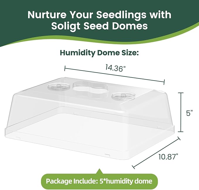 5 Pack 5" High Humidity Domes for SOLIGT Medium 14 * 10.8 * 2.3" Seed Starting Trays, Adjustable Vents, Portable Handle, Clear View, Unobstructed Light