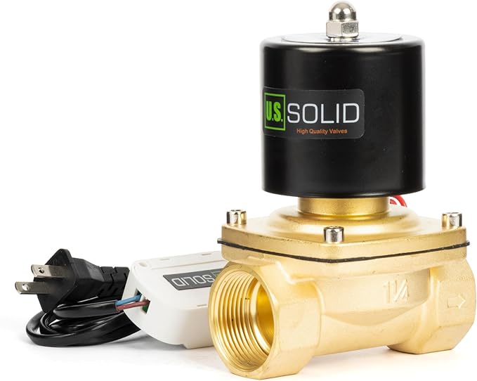 U.S. Solid Smart WiFi Brass Solenoid Valve, 1-1/4", 110V AC, Normally Closed, App Remote Control for Water Systems & Automation