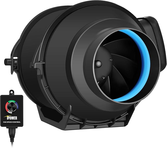 iPower GLFANXEXPSET4D25CHUMD 4 Inch 118 CFM Inline Filter 25 Feet Ducting with Fan Speed Controller and Temperature Humidity Monitor and Grow Tent Ventilation, Kits, Black