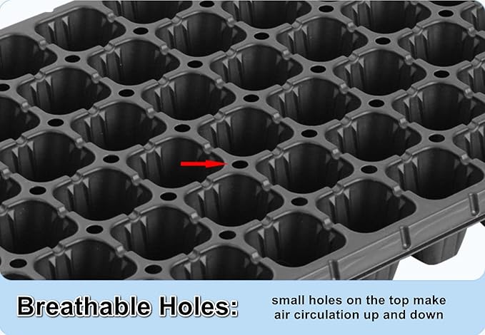 RooTrimmer 10 Pack 200 Cell Seed Starter Trays- Thick Durable Plastic Nursery Flats with Drainage Holes for Seedlings, Propagation, Seed Germination, Fits Shallow 1020 Trays