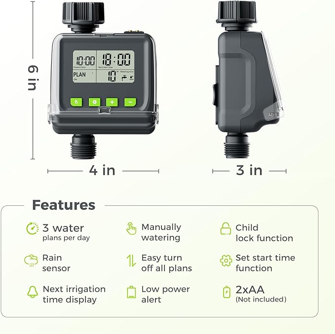 Sprinkler Timer- Hose Timer for Garden Hose, Programmable Watering Timer with Rain Delay, Outdoor Automatic & Manual Drip Irrigation Controller System for Lawn Yard Greenhouse