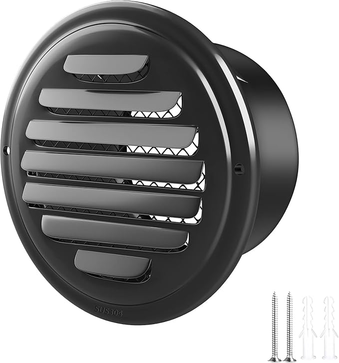 6inch 304 Stainless Steel Air Vents Cover, piiyoosnn Louvered Grille Cover Vent Flat Ducting Air Vent Wall Inlet with Built-in a Fly Screen Mesh for HVAC Ventilation