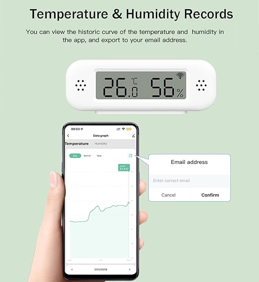 WiFi Thermometer Hygrometer: Smart Temperature Humidity Sensor, Indoor Room Temperature Monitor with App Notification Alerts & Free Data Storage Export, Digital Remote Monitor for Bedroom (1-Pack)