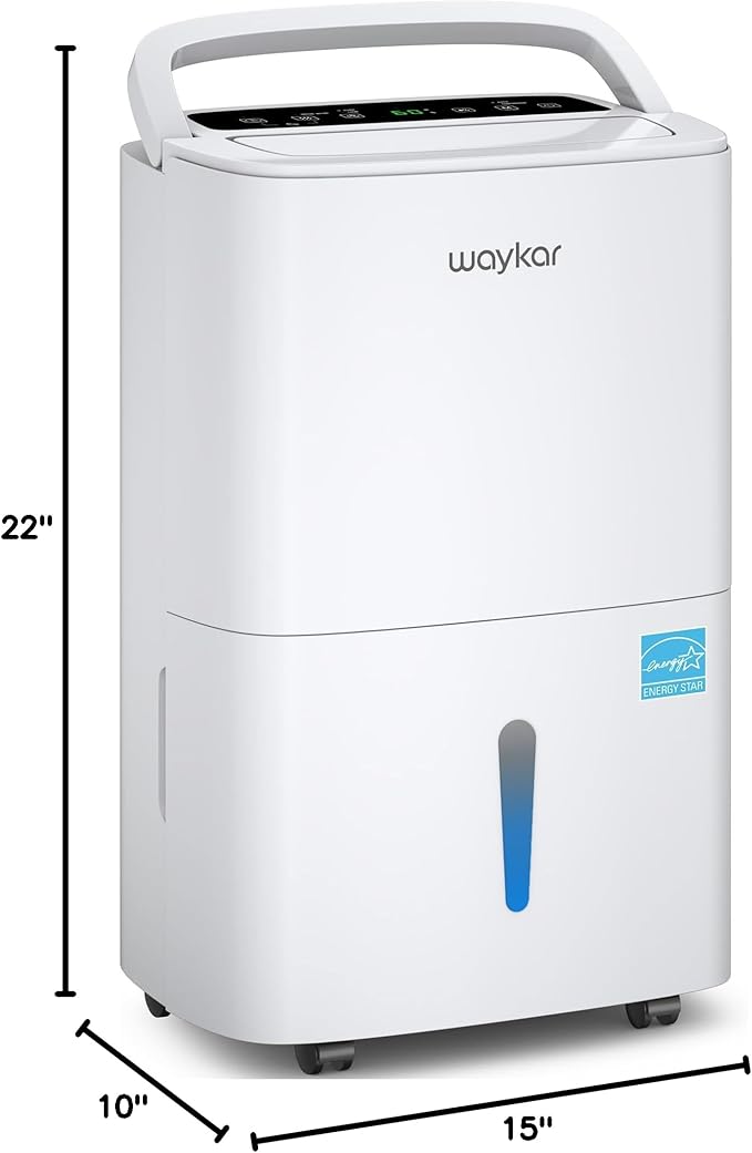 Waykar 5,500 Sq. Ft. 80 Pints 2025 Energy Star Dehumidifier for Home and Basement with Auto or Manual Drainage, Ideal for Large Rooms, Portable, Auto Defrost and Self-Drying