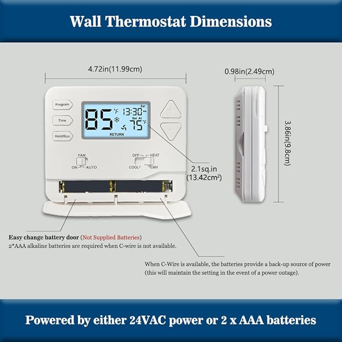 Thermostat for Heat Pump,Programmable Thermostat for House,Single-Stage Systems,2 Heat/1 Cool Heat Pump Or 1 Heat/1 Cool,Easy DIY Install,White Backlight