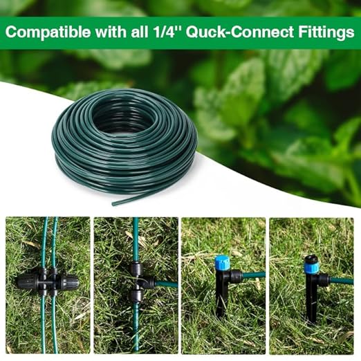 Bluepro 100FT 1/4 inch Drip Irrigation Tubing Blank Distribution Garden Watering Tube Line for DIY Quick-Connect Drip Irrigation Parts and Drip Systems, Green