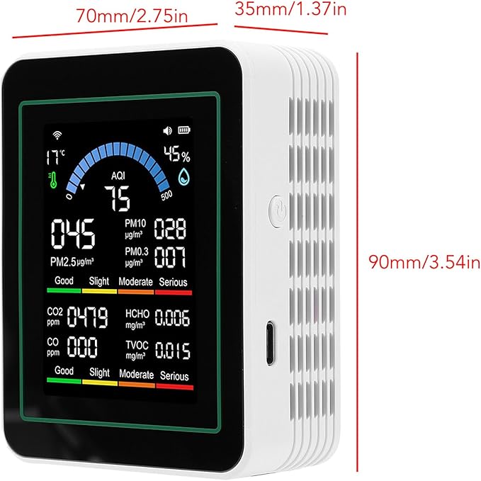 10 in 1 WiFi Air Quality Meter, CO2 TVOC HCHO PM2.5 PM10 PM0.3 Detector, Indoor Air Monitor with APP Control, Ideal for Smart Home & Indoor Testing