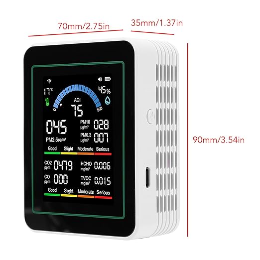 Luocute Air Quality Meter, 10 in 1 WiFi Smart Air Quality Monitor for CO2 CO TVOC HCHO PM2.5 PM10 Detection with App Control, Portable Tester for Home Car Plant Indoor