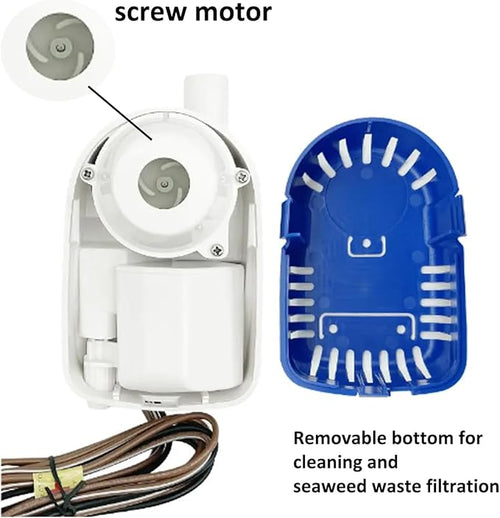 1100 GPH Automatic Bilge Pump - 12V, 1-1/8"(29mm) Outlet, Submersible Boats Water Pump with Float Switch, Snap-Off Strainer, Easy Install for Boat, Marine, Canvas,Ponds
