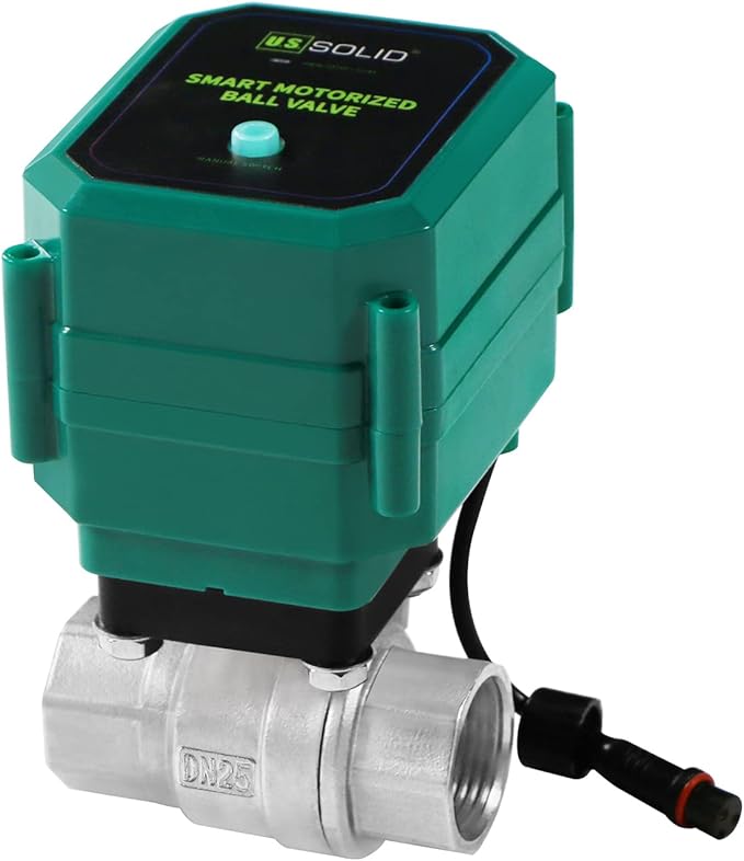 U.S. Solid 1" Smart Motorized Ball Valve - Remote App Mobile Control NSF Certified 304SS Electrical Ball Valve with Manual Switch, 5V DC USB Connection
