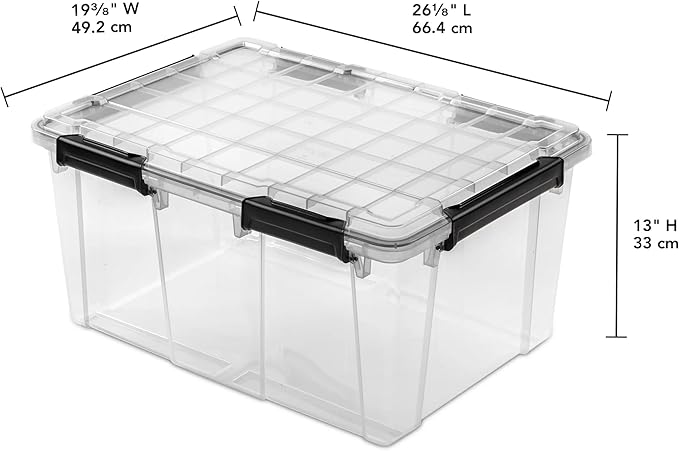 80 Qt Watertight Storage Container, Rated Gasket Seal Box with Latches, Extra Large Black Plastic Bin for Outdoor, Garage, Basement Organization