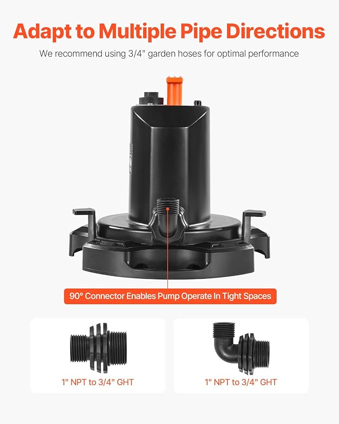 VEVOR 1/2 HP Submersible Pool Cover Pump – 1575 GPH, 24 ft Max Lift, Water Removal and Transfer Pump for Swimming Pools, Inflatable Water Parks, Draining (25 ft Power Cord)