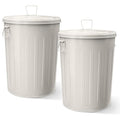 Plexon 20 Gallon Metal Trash Can with Lid Outdoor Large Trash Bin Steel Garbage Can for Garage Patio Farmhouse Bucket Bird Seed Storage Can Heavy Duty Round Container, Beige 2 Pack