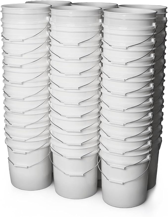 ePackageSupply 5 Gallon Bucket - Food Grade Bucket, Metal Handle Grip, BPA-Free, Heavy-Duty 90 Mil HDPE Plastic Pail, Stackable Utility Container, Made in USA, Lid Not Included, White, 60 Packs