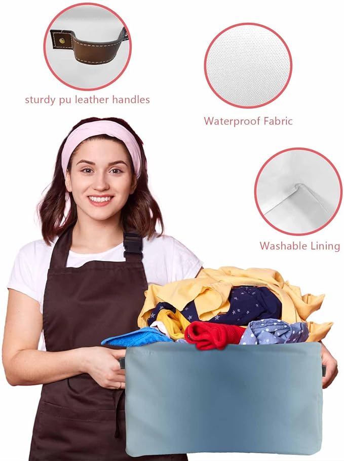 Blue Grey Ombre Storage Bins Cubes Waterproof Cloth Storage Basket, Farmhouse Gradient Minimalist Foldable Storage Bags for Shelf Closet Clothes Storages Organizers with Handles 15x11x9.5 in 1PCS