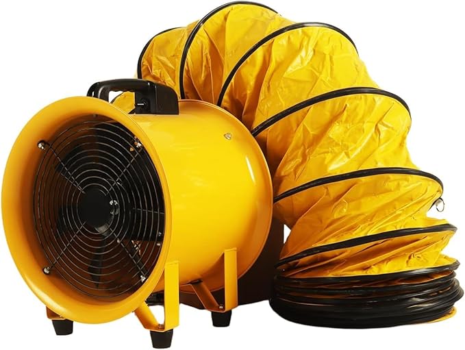 12 Inch Utility Blower Fan with 16 Ft Flexible Duct Hose, 2882 CFM High Velocity Industrial Ventilation Exhaust Fan, Portable Axial Ventilator with Ball Bearing Motor for Workshop, Basement, Job Site