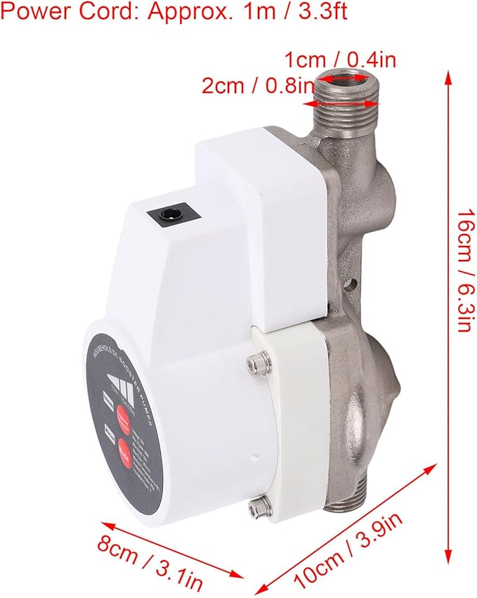 80W Energy Saving Water Pressure Booster Pump, Smart Shower Water Pump Variable Frequency 475.5GPH 26.1PSI G1/2in Inlet Outlet Automatic 3 Level Switch for Home Kitchen Bathroom