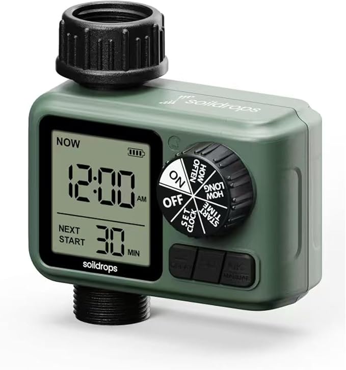 Sprinkler Timer for Garden Hose, Programmable 1 or 2 Outlet Controller with Self-Cleaning Valve, 15-Day Frequency, Large Dial, Rain Delay & Auto-Off, IPX5