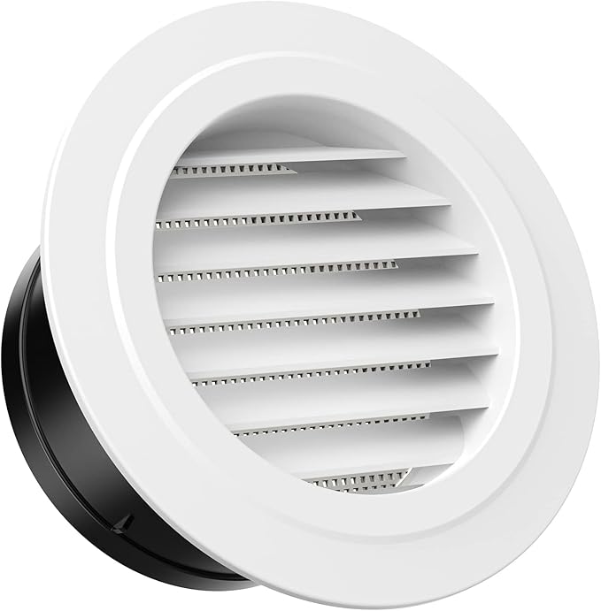 5 Inch Round Air Vent, HG Power ABS Louver Grille Cover with Built-in Screen Mesh, White Soffit Vent for Bathroom Office Kitchen Ventilation - Opening Size 4.56"