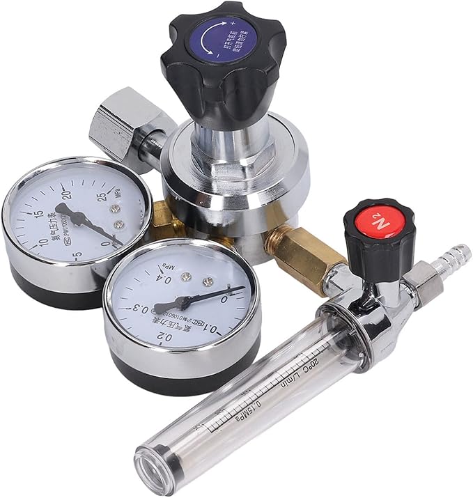 Nitrogen Gas Regulator Valve High Precision Flow Meter Brass Construction Pressure Control Device with Flame Diaphragm for Laboratory Use and Industrial Welding Applications