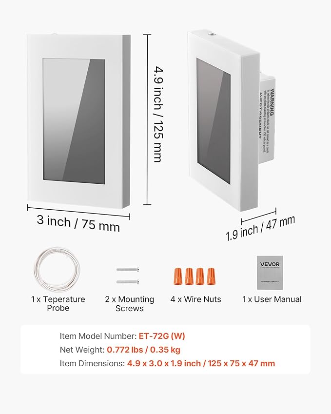 VEVOR 7-Day Programmable Thermostat Gray-White (Without WiFi) - for Radiant Underfloor Heating Cable & Heat Pump, GFCI & Sensitive Sensor, LCD Touchscreen, Energy-Efficient