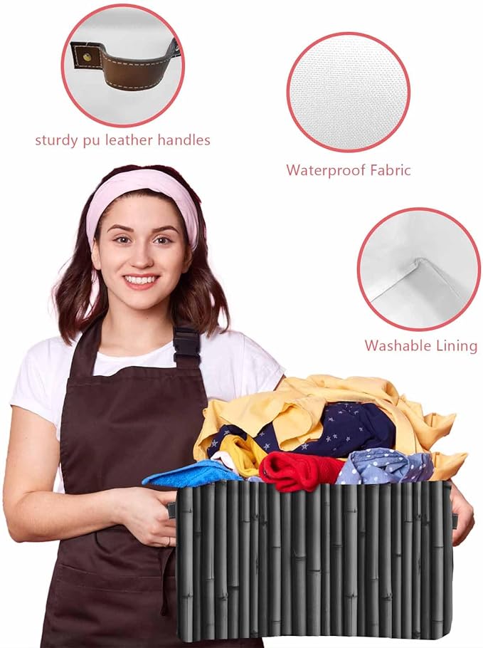 Vintage Black Storage Bins Cubes Waterproof Cloth Storage Basket, Country Farmhouse Plants Tree Pattern Foldable Storage Bags for Shelf Clothes Storages Organizers with Handles 15x11x9.5 in 2PCS