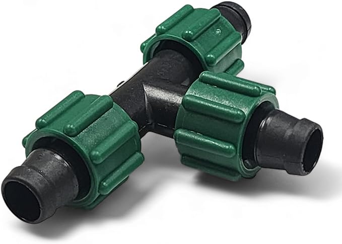 USA Made - Premium Drip Tape Irrigation Tubing 3 Way TEE 50 Pack Connector (5/8" or .625" - .645") Universal Perma-Loc Connector Barbed Locking Fitting - Fits All Brands 16mm Drip Tape AG Tubing