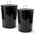 Plexon 20 Gallon Metal Trash Can with Lid Outdoor Large Trash Bin Steel Garbage Can for Garage Patio Farmhouse Bucket Bird Seed Storage Can Heavy Duty Round Container, Black 2 Pack