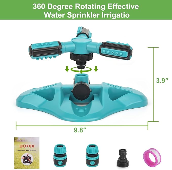 Lawn Sprinkler - Upgraded Automatic 360 Degree Rotating Irrigation System for Garden and Grass - 2 Pack Blue Garden Hose Sprinklers With 36 Built-in Units