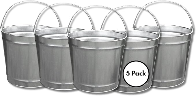 12 Quart (3 Gallon) Industrial Galvanized Metal Pail Bucket with Handle, 11" Diameter, Single Seam Construction - 5 Buckets